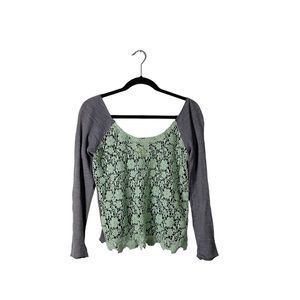 Free People Floral Lace Front Boho Preppy Casual Blouse Size Small